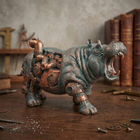 Figurine d'hippopotame steampunk vintage en résine, statue à engrenages mécaniques, ornement animalier, décoration de maison, salon, bureau, table, cadeau artisanal