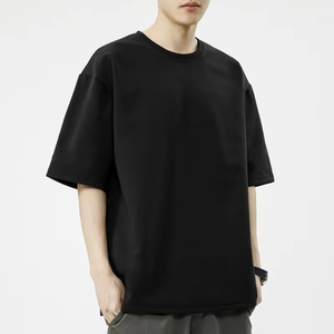 T-shirt ample à épaules tombantes style anime, coupe décontractée, couleur unie, streetwear, grande taille, pour homme, 100 % coton, anti-plis, vente en gros - Product Image 4