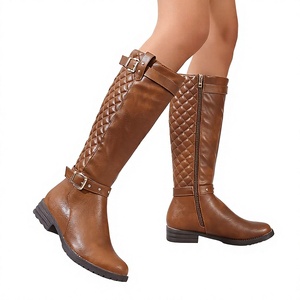 Botas de Mujer para Invierno/Otoño/Primavera, Cálidas, con Plataforma, de Caña Alta, con Hebilla de Malla, Diseño Sólido, Cierre de Cremallera Lateral, Tacón Medio - Product Image 3