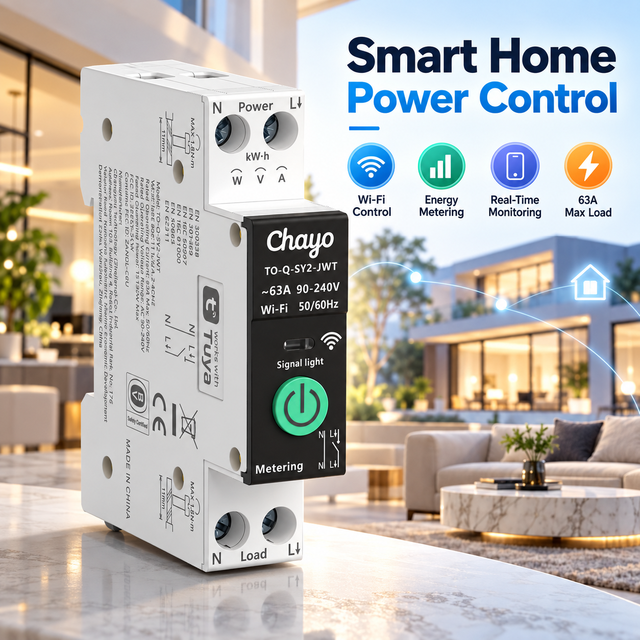 API TUYA WiFi DIN Rail Smart Meter for Home Office Application 90-240V Circuit Breaker with Over/Undervoltage Protection Chayo