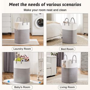 Cesto de ropa sucia de Tela Gris con cuerda de algodón, cesta tejida para ropa sucia, guardería, sala de estar, juguetes para bebés, almacenamiento de mantas - Product Image 5