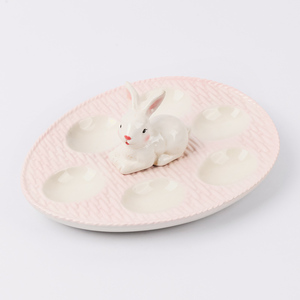 <span class=keywords><strong>Plateau</strong></span> de service d'œufs de pâques en céramique à 6 compartiments pour lapin - Product Image 2