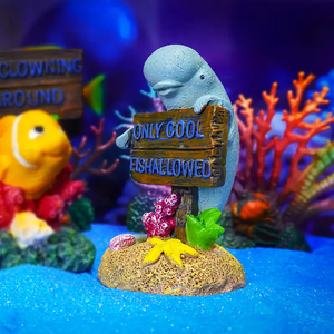 Accessoires d'aquarium en résine 3D écologiques : Décorations de dessin animé pour aquarium, signe d'avertissement pieuvre et poisson-clown, corail décoratif - Product Image 3