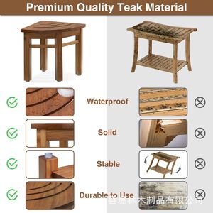 Taburete de ducha de madera Dilin con cesta de almacenamiento para baño, reposapiés, tamaño personalizable, color de veta de madera - Product Image 3