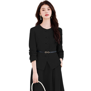 Women's Suit Set Light Blue Two Piece Midi Skirt Satin No Wrinkle Treatment Casual Wear - Product Image 5