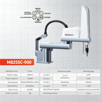 Robot Industrial SCARA de 4 Ejes MOKA MB25SC-900, Alcance de 900 mm, Carga Útil de 10-25 kg, Accionamiento Servoeléctrico para Manipulación y Clasificación