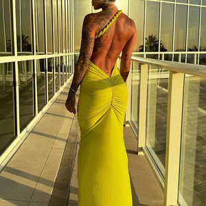 Vestido de banquete ajustado sin espalda Sexy para mujer, Vestido largo de playa con cuello Halter, nuevo vestido informal de verano sin mangas, vestido de yate hueco - Product Image 1