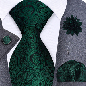 2023 Mới Paisly Màu Đỏ Màu Xanh Ô Liu Màu Xanh Lá Cây Lụa Quan hệ Cho Nam Giới Với Trâm Pin Tie Wedding Party Phụ Kiện Khuy Măng Sét Túi Vuông - Product Image 3