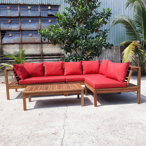 Ensemble de canapés d'extérieur en teck massif, en bois d'acacia, couleur naturelle, avec coussins de qualité pour salons, hôtels et villas - Product Image 1
