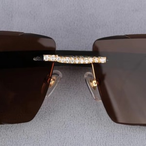 Rimless Rectangle <b>Sunglasses</b> Brown Lens Gold Rhinestone Frame Unisex UV400 Protection Adult Luxury Style Anti-Reflective Lenses - Product Image 2