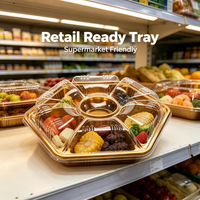 Plateau en plastique écologique doré hexagonal/octogonal avec couvercle en PET, 7-8 compartiments pour produits frais, personnalisable, prêt à la vente au détail