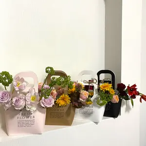 Korean Wedding flower basket gift packaging florist shop Vest Hand bag waterproof coated paper box with window flower box