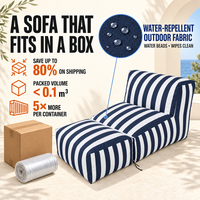 Fauteuil de relaxation d'extérieur rayé, convertible en lit, rembourré et imperméable, avec ottoman, pour piscine et terrasse