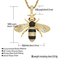 Collier pendentif abeille BES Iced Out 5A CZ en laiton micro-pavé de zircon cubique, bijoux hip-hop pour hommes, prêt à être expédié, en stock