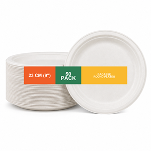 Biodegradable Sugarcane Bagasse Paper Plates 9 Inch Disposable <b>Compostable</b> Eco-Friendly Food Grade Microwave Safe Dinnerware - Product Image 2