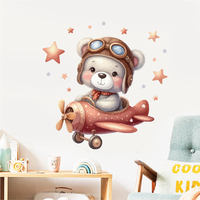 Mignon ours en peluche étoiles pilotes dessin animé stickers muraux chambre d'enfant maternelle vacances décoration autocollants auto-adhésifs
