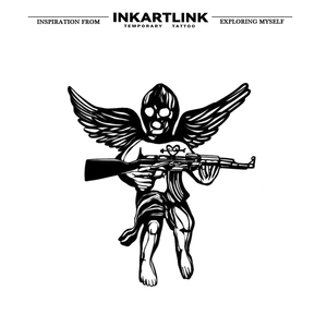 Adesivo Tatuaggio Semipermanente Realistico Angelo Cupido Scuro con Fucile AK47, Lunga Durata 15 Giorni, Body Art per Uomini e Donne, Braccio - Product Image 3