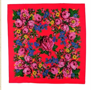 2022 Hot Sale Wholesale Lady Print Flowers Cotton Feeling Acrylic Square Russian Scarf