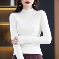 Pull en laine personnalisé pour l'automne, couleur unie, col roulé, pull décontracté pour femmes, tricot avec logo sur le devant