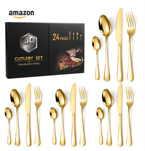 24 cái sang trọng chất lượng cao bán buôn Bạc đặt thép không gỉ Bộ dao kéo với Hộp quà tặng - Product Image 2