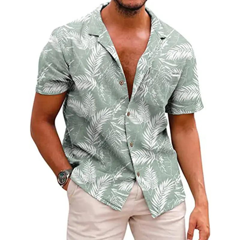 새로운 디자인 주문 셔츠 인쇄 남자 바닷가 착용 리넨/면 하와이 셔츠 도매