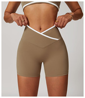Celana Pendek Yoga High-Waisted Model Cross-Waist, Ketat, Sensasi Kulit Telanjang, Efek Mengangkat Bokong, Celana Olahraga Wanita untuk Fitness