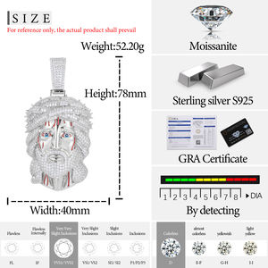 Nova Chegada Hip Hop Jóias Esmalte Banhado a 925 Prata Esterlina Vvs Moissanite Mens Jesus Cabeça Pingente Com Espinhos De Sangue - Product Image 6