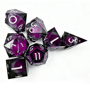 Hand <b>Polished</b> <b>Black</b> Tint Sharpened Purple Fluid Chamber RPG Dice White Numbers Custom Gift Packaging for DND Board Game - Product Image 2