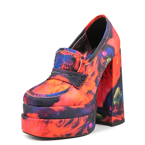 Escarpins à talons épais et plateforme surélevée pour femmes, grande taille 45, à bout carré, imprimés floraux, pour pieds larges - Product Image 2