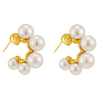 Pendientes de aro con cuentas de perlas chapadas en oro a la moda, joyería para mujer, pendientes de perlas pequeños chapados en oro simples clásicos Vintage para mujer