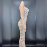 Robe de soirée élégante et sexy pour femmes, robe de bal, robe moulante décontractée de luxe à col haut, ornée de diamants étincelants et de strass