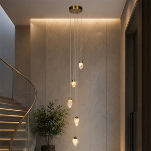 Lustre LED en cristal naturel de luxe avec CRI 90, long lustre pour escalier, idéal pour hall d'hôtel, villa, foyer, éclairage de projet - Product Image 1