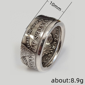 Anello da uomo in ottone massiccio, stile vintage classico, personalizzabile con incisione, alla moda e di tendenza, a forma di moneta da un dollaro. - Product Image 5
