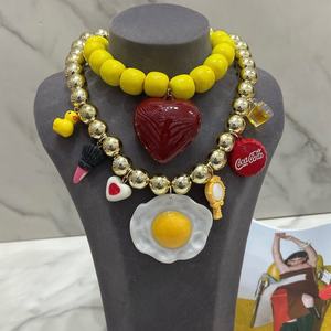 Kalung Omelet Menakjubkan LS-C4259 Perhiasan Lucu Kalung Bir Bebek yang Menggemaskan Desain Manik-Manik Kalung Hati <span class=keywords><strong>Burgundy</strong></span> - Product Image 1