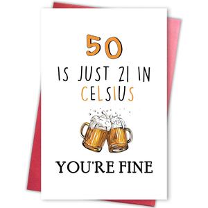 Tarjeta de Cumpleaños Número 50 para Hombre o Mujer, Tarjeta Humorística de 50 Años, Regalo de Cumpleaños con Mensaje Divertido para Él o Ella, Es Solo Celsius, Estás Genial - Product Image 1