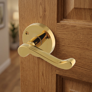Contemporary Brass Door Lever Handle with Polished Gold Finish <b>Screw</b> Installation Durable Design for Interior Use From India - Product Image 2
