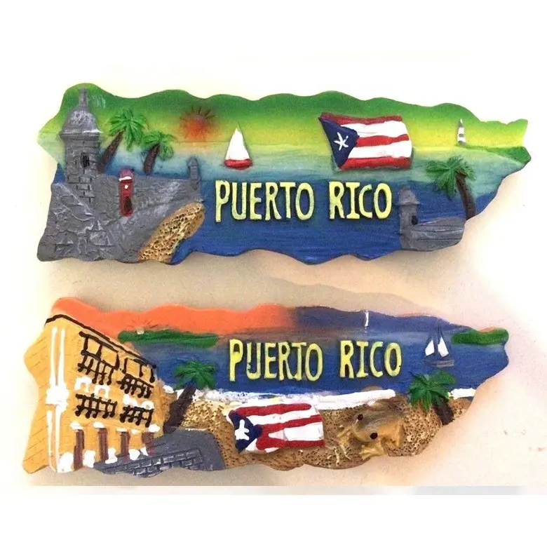 プエルトリコボリクアフラッグオールドサンファンビーチアイランドマグネット2個セット、卸売お土産プエルトリコ樹脂冷蔵庫マグネット