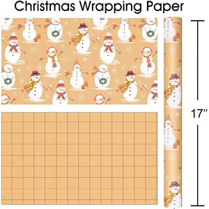 MAYPLUSS Christmas <b>Wrapping</b> <b>Paper</b> Roll 17in X 33ft Kraft Snowman Pattern Holiday Gift Wrap - Product Image 4