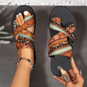 Women Boho Printed <b>Slide</b> Sandals Toe Loop Cross Strap Soft EVA Sole Open Toe Summer Beach Ladies Slippers Wholesale - Product Image 3