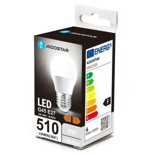 Bombilla LED G45 E27 6W 6500K, luz fría, eficiencia energética, ideal para iluminación general y ahorro en consumo eléctrico. - Product Image 1