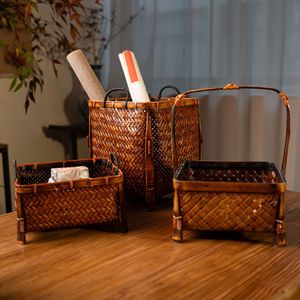 <b>Bamboo</b> Storage Baskets Rectangle Tung Oil Finish Kitchen Use Neatening Storage Food <b>Container</b> <b>Bamboo</b> Weaving - Product Image 3