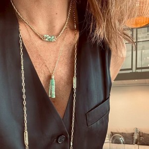 Collier pendentif en perles et <span class=keywords><strong>pierre</strong></span> <span class=keywords><strong>de</strong></span> <span class=keywords><strong>soleil</strong></span> avec pompon en forme <span class=keywords><strong>de</strong></span> blé, style luxe léger français, en <span class=keywords><strong>pierre</strong></span> naturelle pour femme - Product Image 2