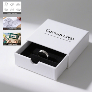 Custom Logo Biodegradable Luxury Ring Jewelry <b>Gift</b> <b>Box</b> with <b>Black</b> Plush Insert Handmade Rigid Paper Drawer <b>Box</b> - Product Image 1