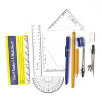 Juego de geometría con compás, 14 piezas, de metal, tamaño grande, para niños, juego de matemáticas escolar y bolígrafos