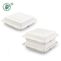Boîte alimentaire jetable Eco MFPP à 3 compartiments articulés 9x9, boîte à emporter, boîte en plastique à clapet pour la préparation des repas