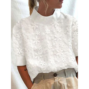 <span class=keywords><strong>Chemisier</strong></span> d'été vintage pour femmes, <span class=keywords><strong>tunique</strong></span> <span class=keywords><strong>chic</strong></span> en patchwork de fleurs brodées, blouses blanches surdimensionnées à la mode - Product Image 4