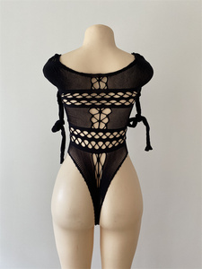 Ins ชุดชั้นในเซ็กซี่โรแมนติกสีดำ,บอดี้สูทใสเซ็กซี่สำหรับสุภาพสตรีถุงน่องตาข่าย - Product Image 3