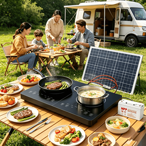 Cuisinière solaire à induction portable à double brûleur en acier inoxydable, étanche, pour le <span class=keywords><strong>camping</strong></span> en plein air, les <span class=keywords><strong>camping</strong></span>-cars, hors réseau, cuisinière <span class=keywords><strong>électrique</strong></span> - Product Image 3