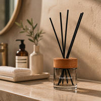 Bouteille diffuseur de parfum en verre de 200 ml, cylindrique, avec bouchon en bois, emballage personnalisé avec logo
