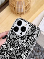Nouvelle coque de téléphone personnalisée en TPU noir et blanc avec motif floral en dentelle pour iPhone 17 Air 16 15 14 Pro Max, protection antichute